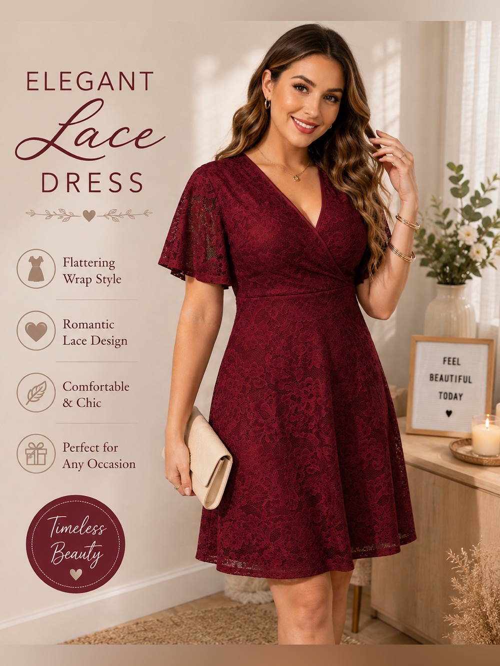 Elegant Burgundy Lace Dress